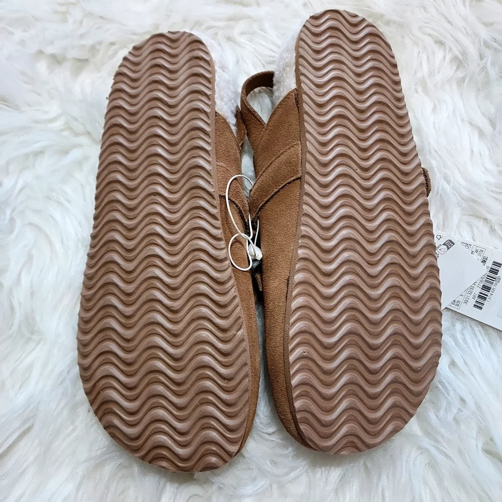 Zara Girls Tan Suede Leather Animal-Accent Sandals Clogs Sz-6